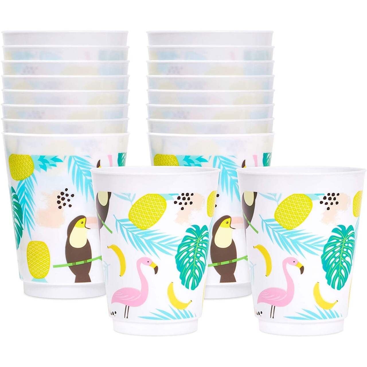 Tropical Party Supplies, Plastic Cups for Luau Birthday Decorations (16 oz, 16 Pack)